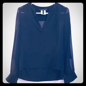 BCBG Max Azria Sheer Black Blouse 100% Silk XXS